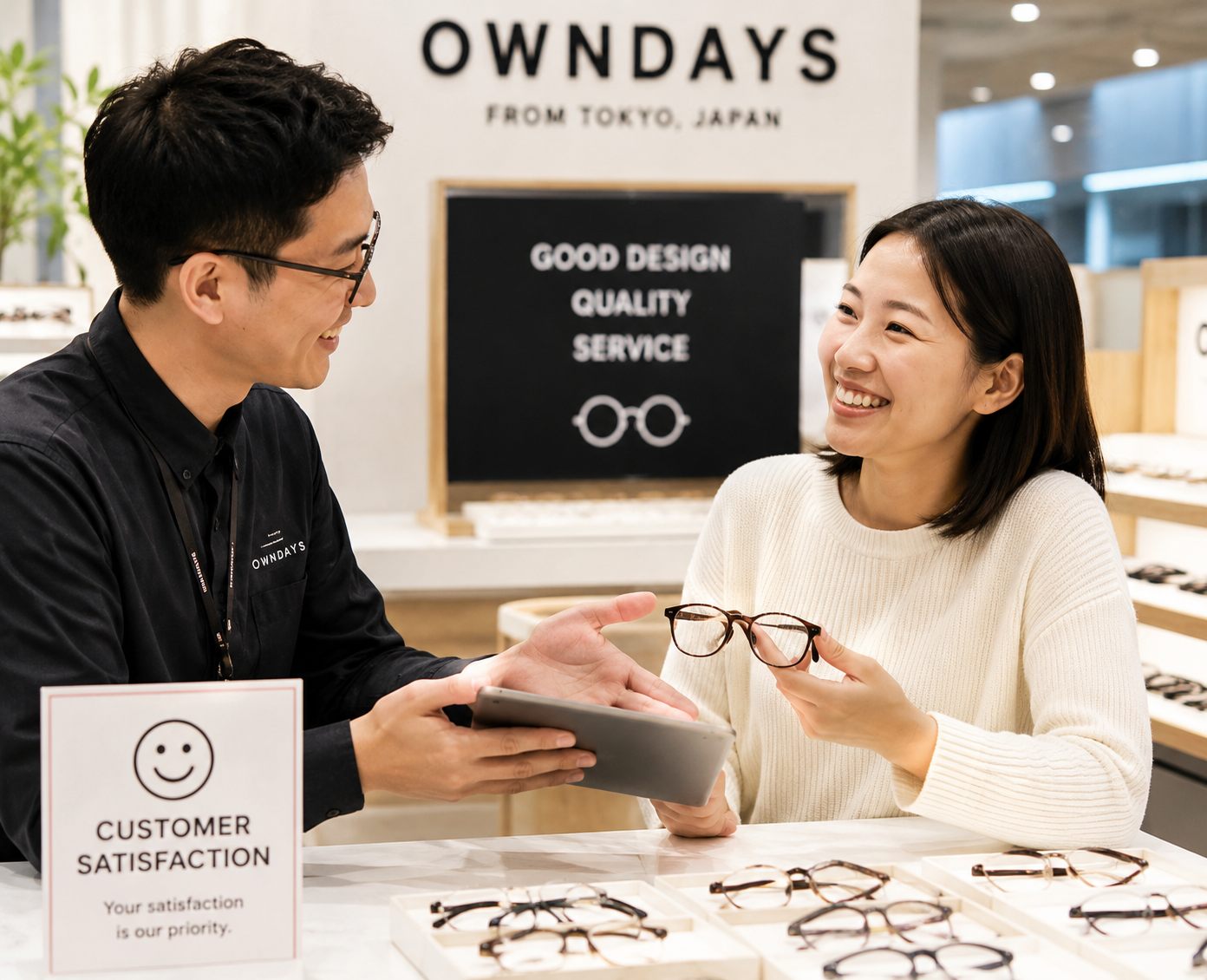 Customer Satisfaction👋 Greet → 👂 Understand → 👓 Recommend → 😊 Satisfy → ⭐ Recommend OWNDAYS